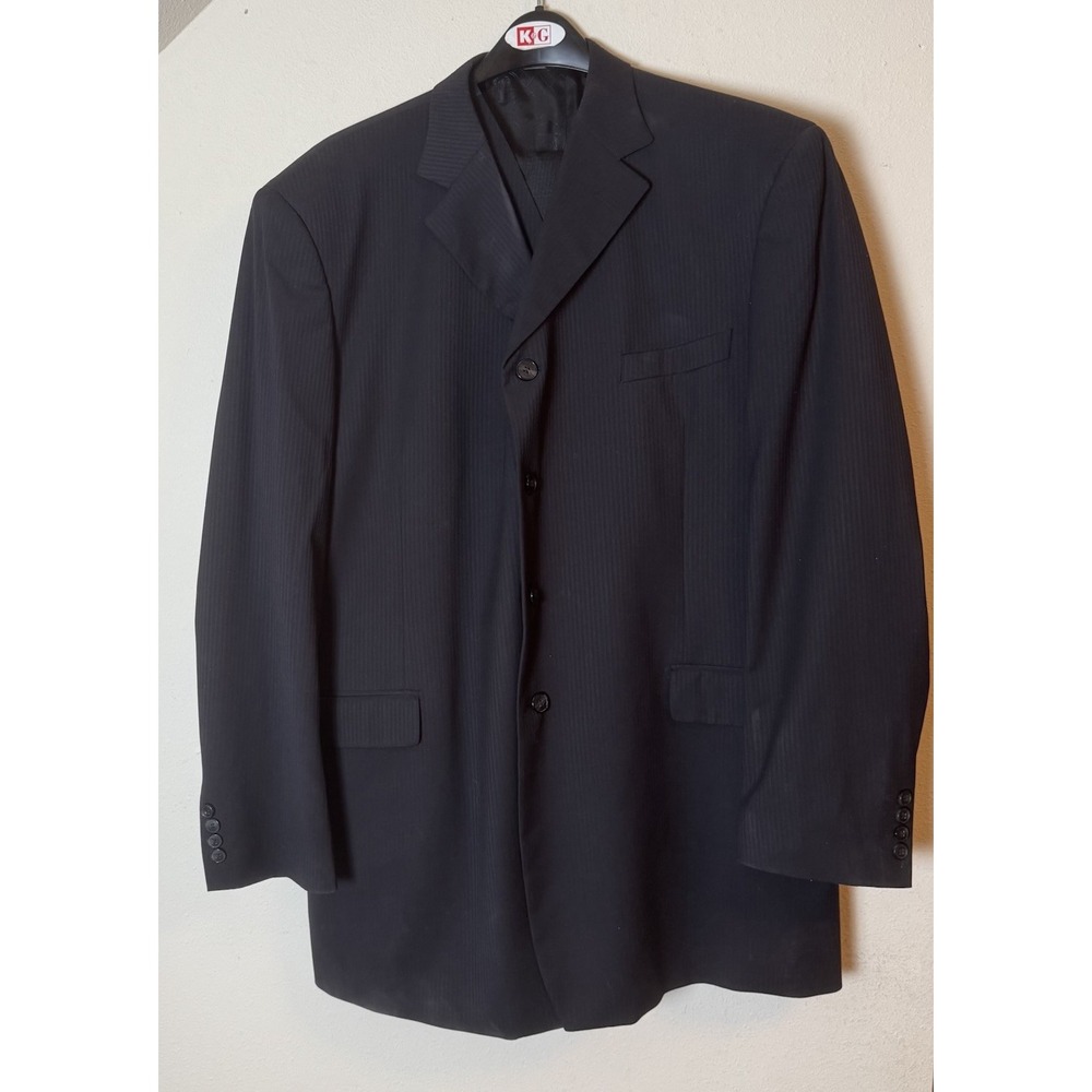 Phat Farm Prive 3-Piece Black Pinstripe Suit Jacket Vest Pants Men's XXL 50R